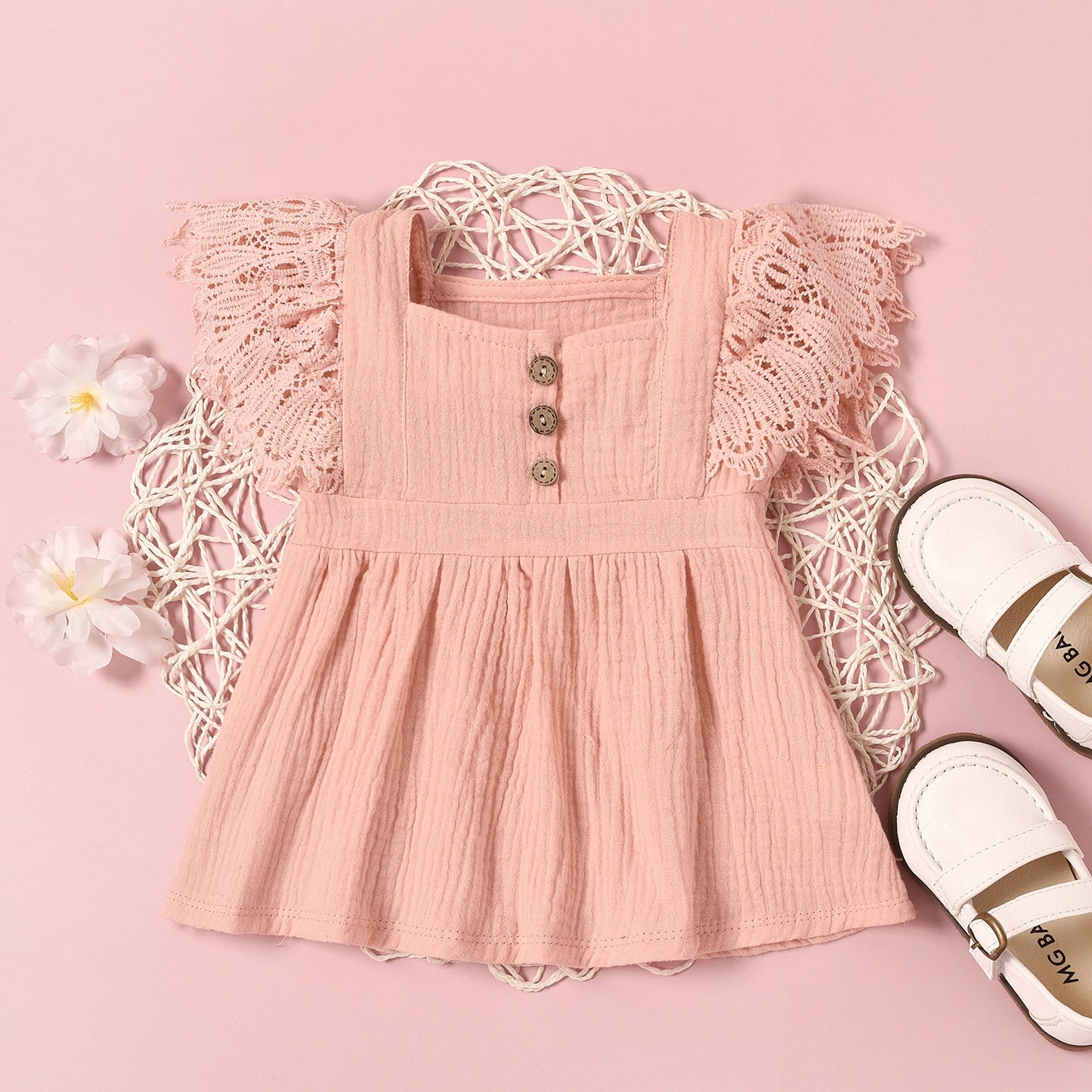 Girls' Crotched Flutter Sleeve Dress