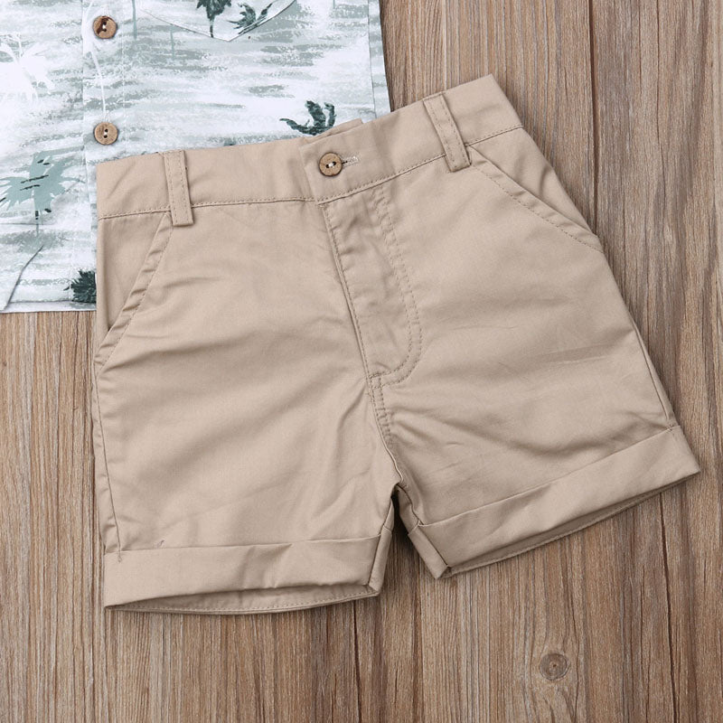 Boys' Palm Tree Button Down Short-Sleeved Short Set