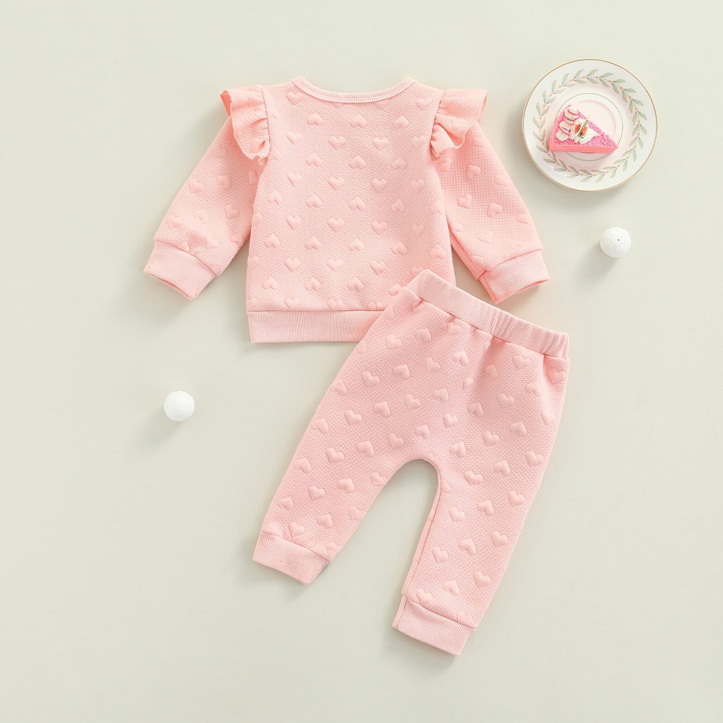 Girls' Embossed Hearts Long-Sleeved Pant Set