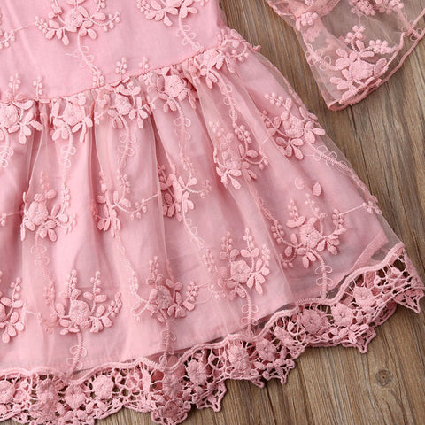 Pink Flower Girl Backless Dress