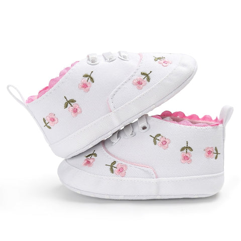 Girls' Pink Flower Soft Sole Sneaker Shoe