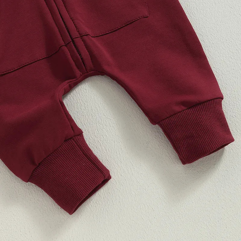 Baby Hooded Solid Color Zip Up Jumpsuits