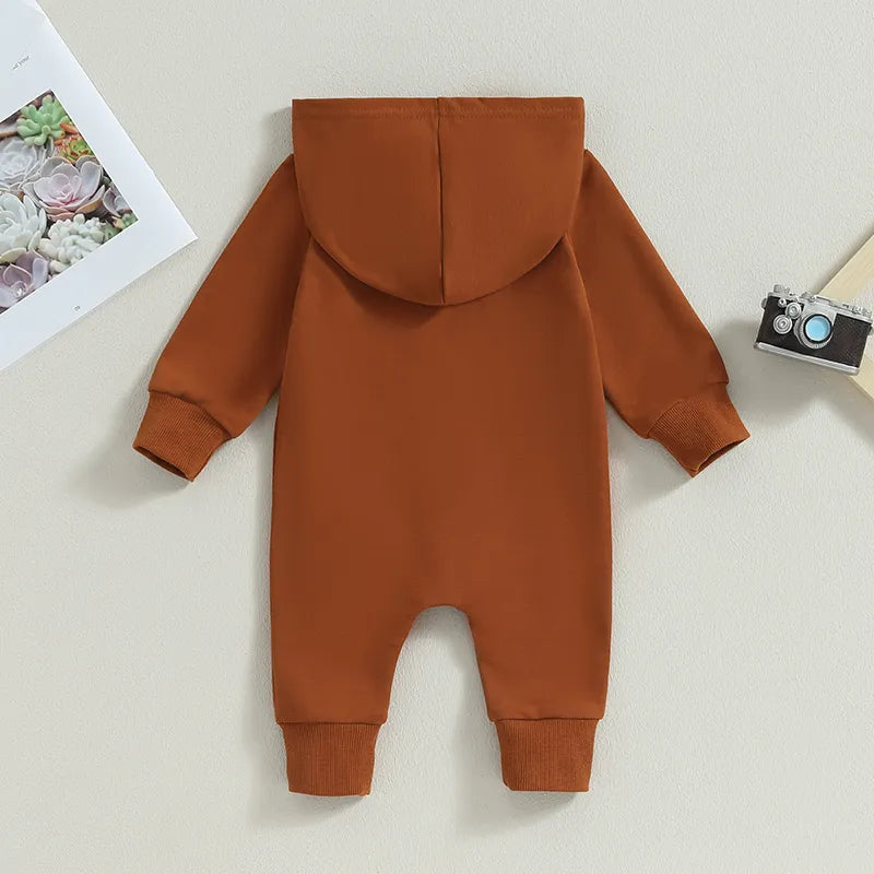 Baby Hooded Solid Color Zip Up Jumpsuits