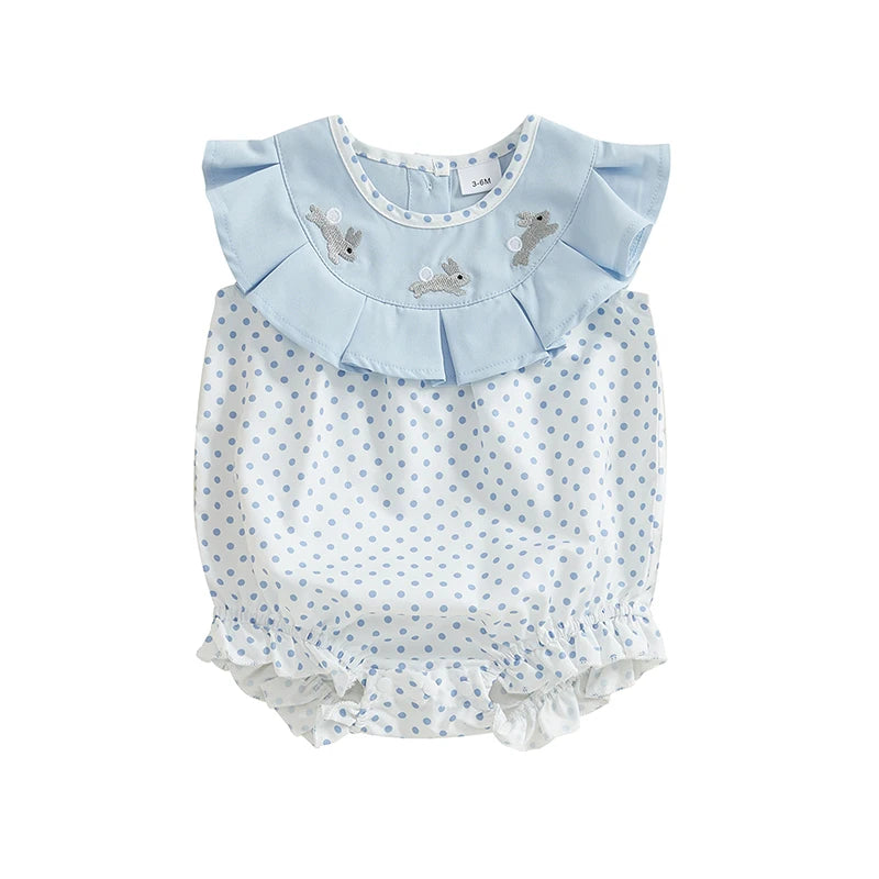 Ruffle Rabbit Embroidery Romper