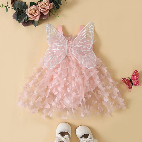 Pleated Butterfly Tulle Patchwork A-line Dress