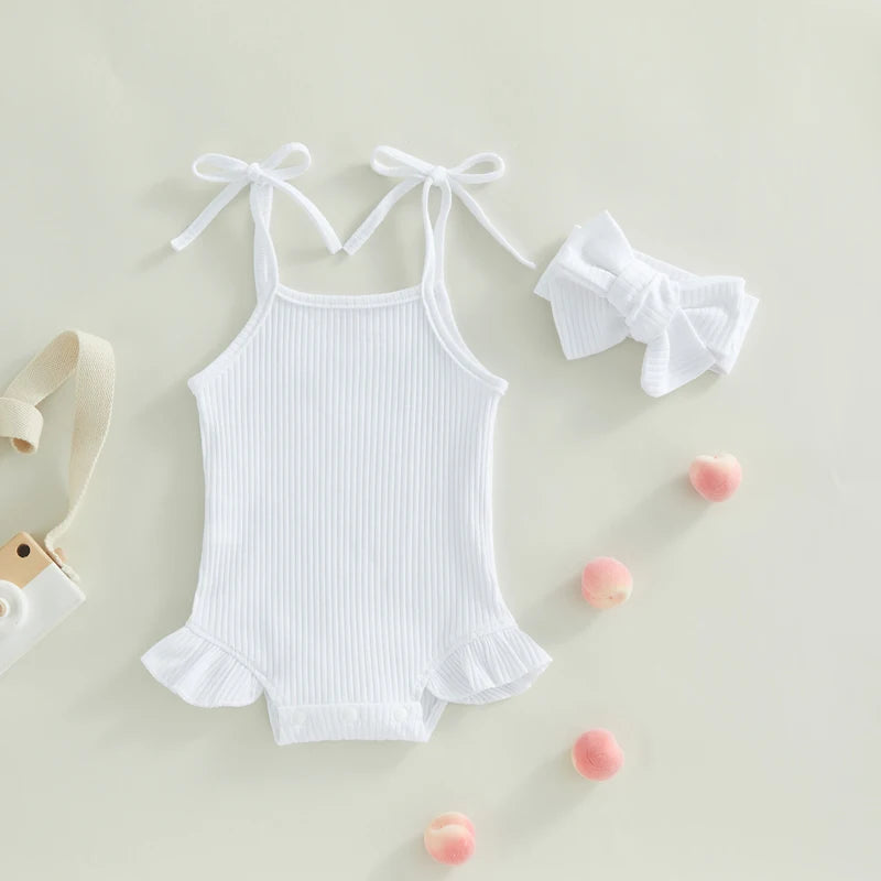 Soft Ribbed Flutter Tie-Strap Romper Set
