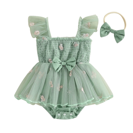 Sage Blossom Romper Dress Set