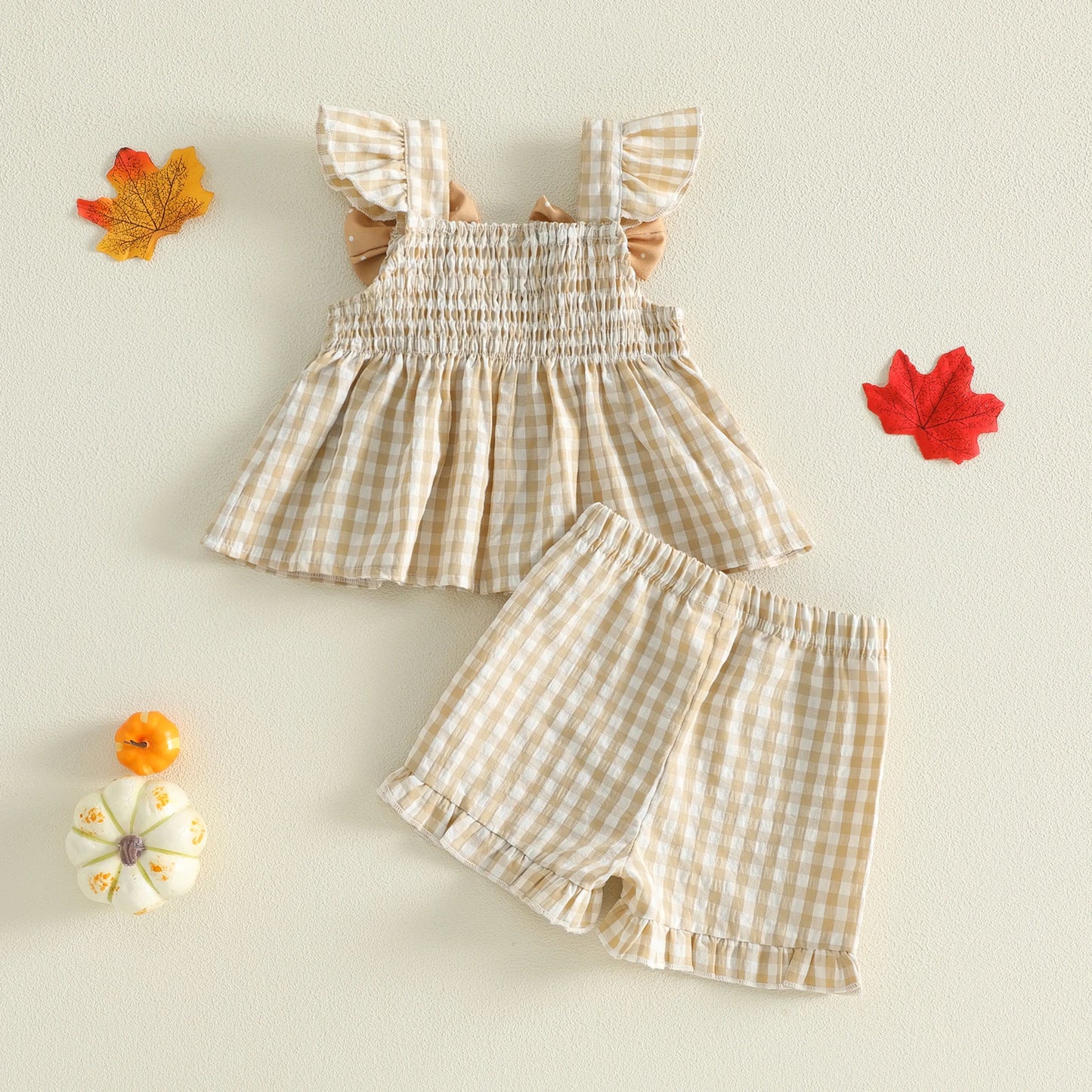Harvest Charm Gingham Bow Short Set