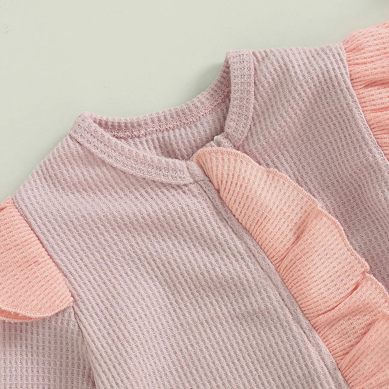 Blush Ruffle Ribbed Jumpsuit & Bow Set