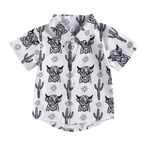 Lapel Bull Print Turn Down Collar Shirt