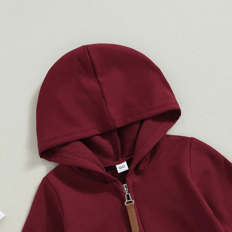 Baby Hooded Solid Color Zip Up Jumpsuits