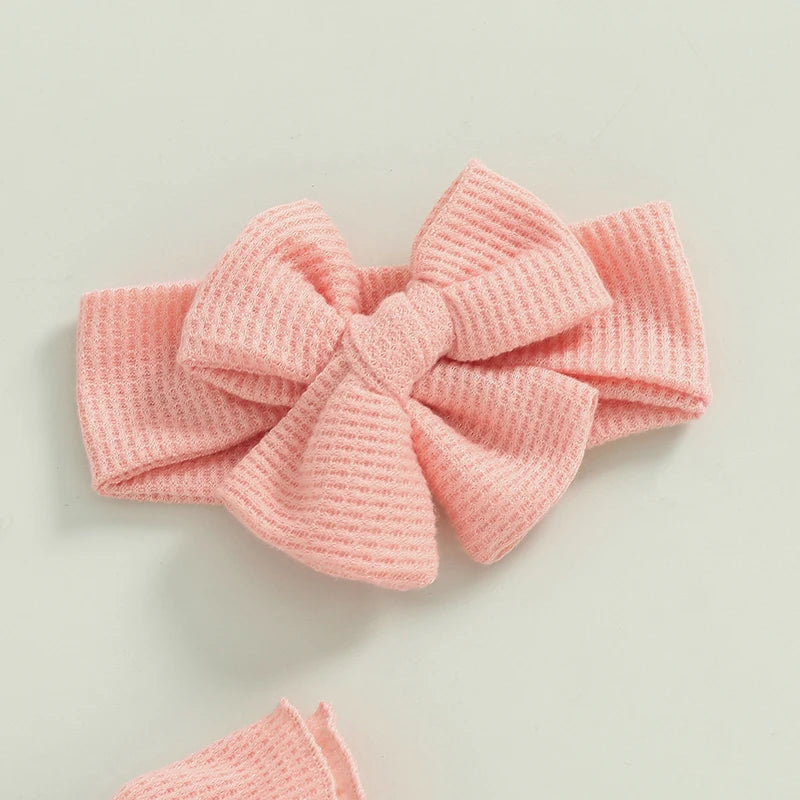 Blush Ruffle Ribbed Jumpsuit & Bow Set