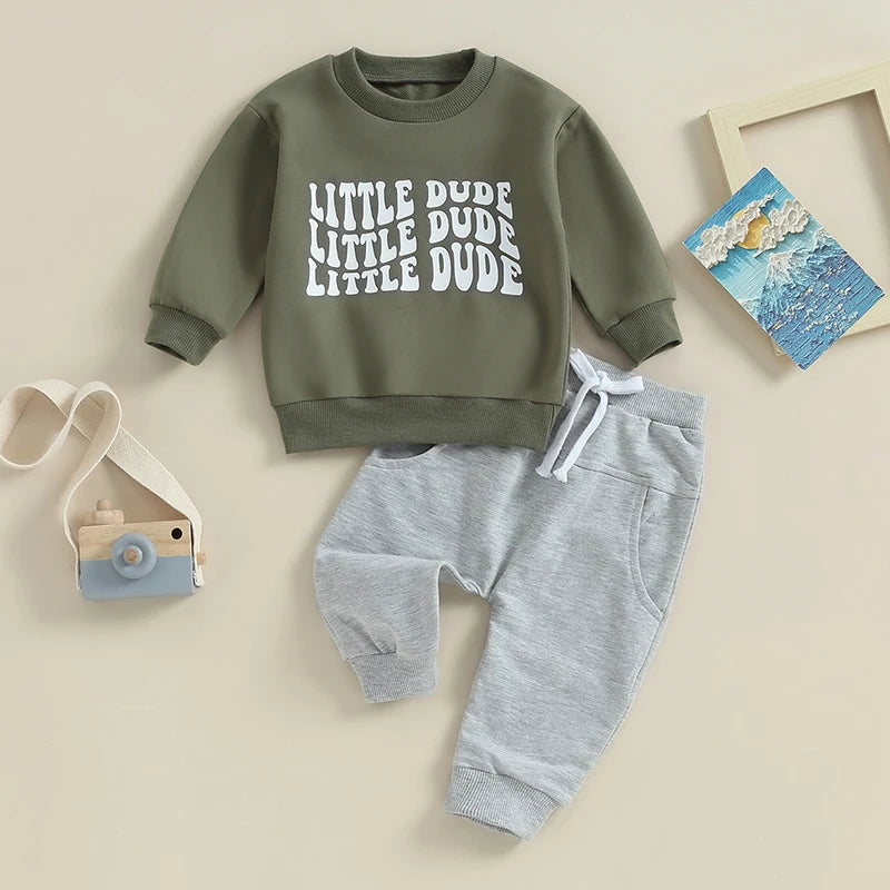 Boys' Little Dude Long Sleeve Pullover + Pocket Pants Set