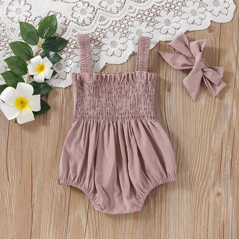Girls' Solid Color Romper and Headband Set