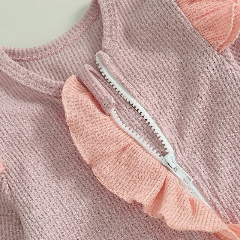 Blush Ruffle Ribbed Jumpsuit & Bow Set