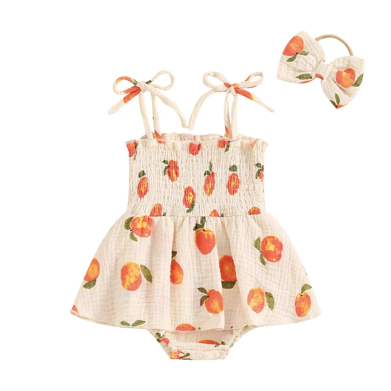 Girls' Peach & Petal Romper Set