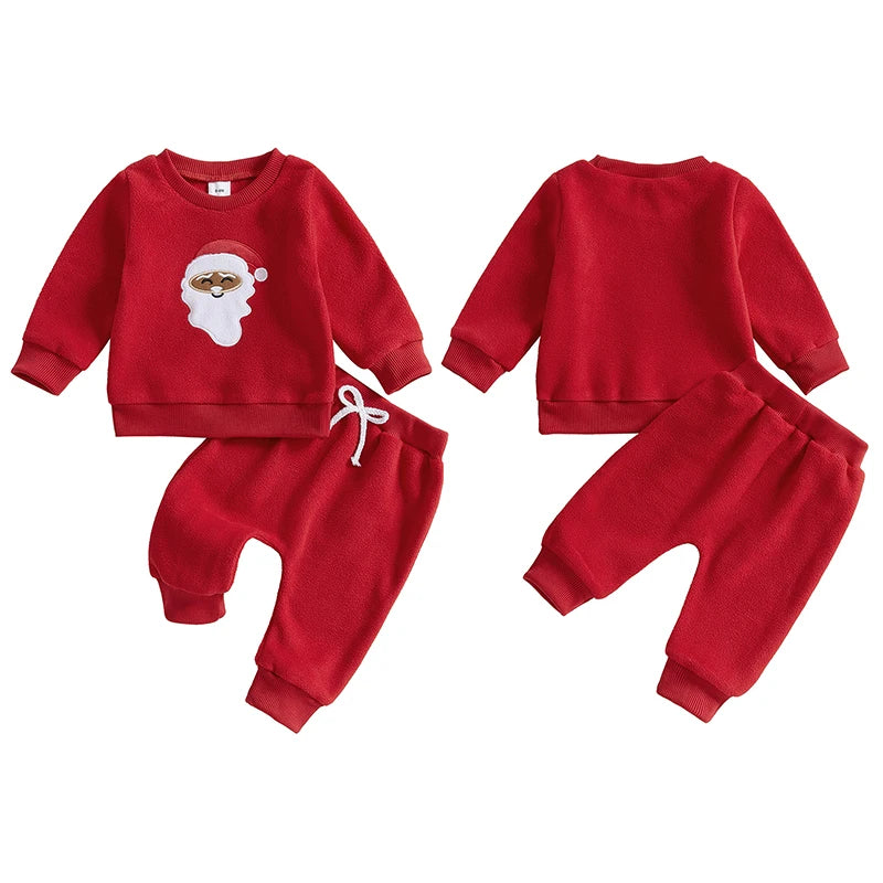 Santa Embroidery Sweatshirts & Pants Set