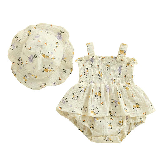 Blooming Meadow Muslin Romper & Sun Hat Set