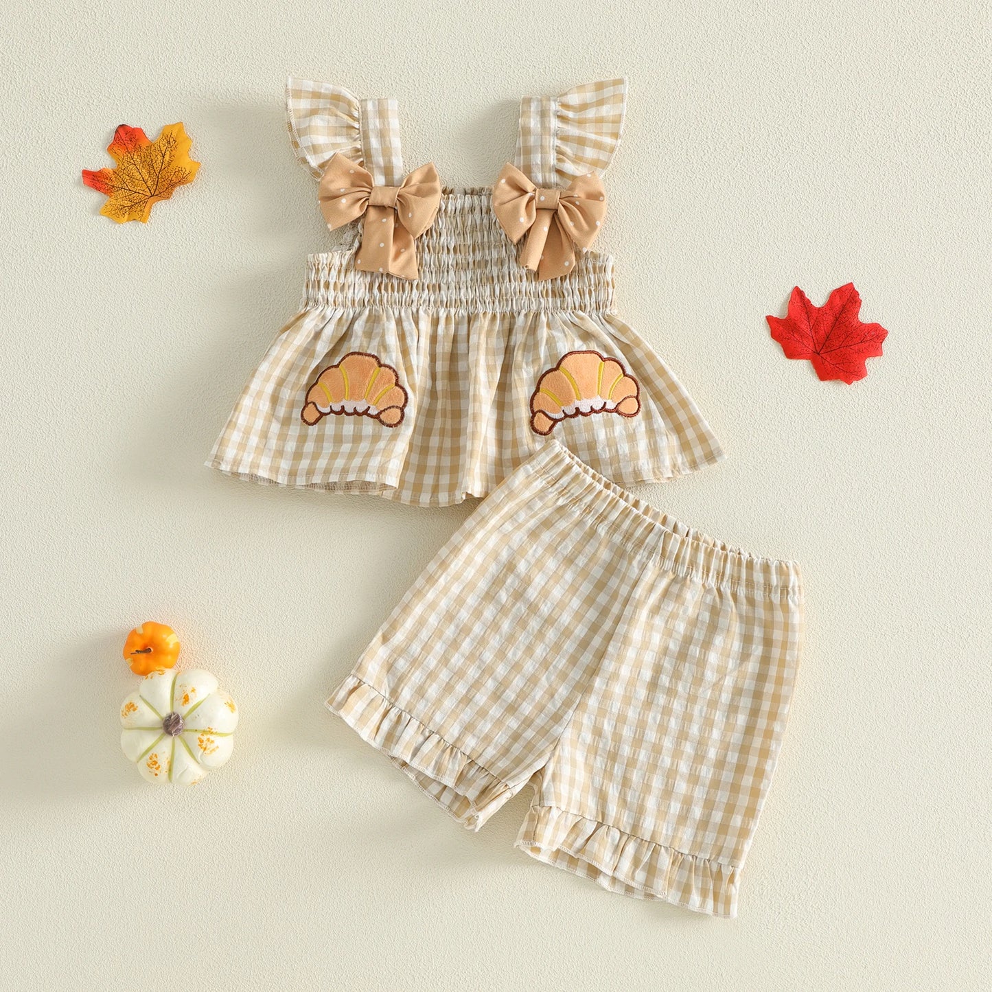 Harvest Charm Gingham Bow Short Set