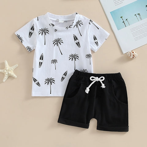 Boys' Palm Print T-Shirt Elastic Shorts