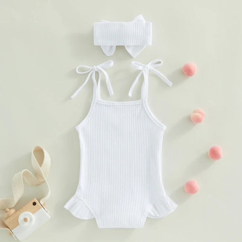 Soft Ribbed Flutter Tie-Strap Romper Set