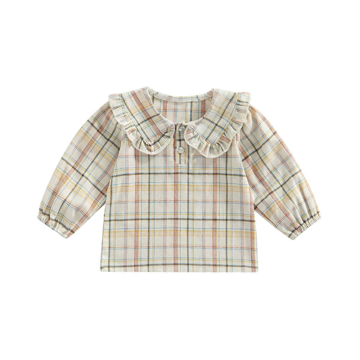 Plaid/Solid Doll Collar Full Sleeve Top