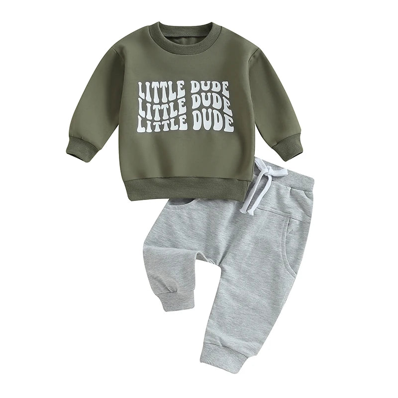 Boys' Little Dude Long Sleeve Pullover + Pocket Pants Set