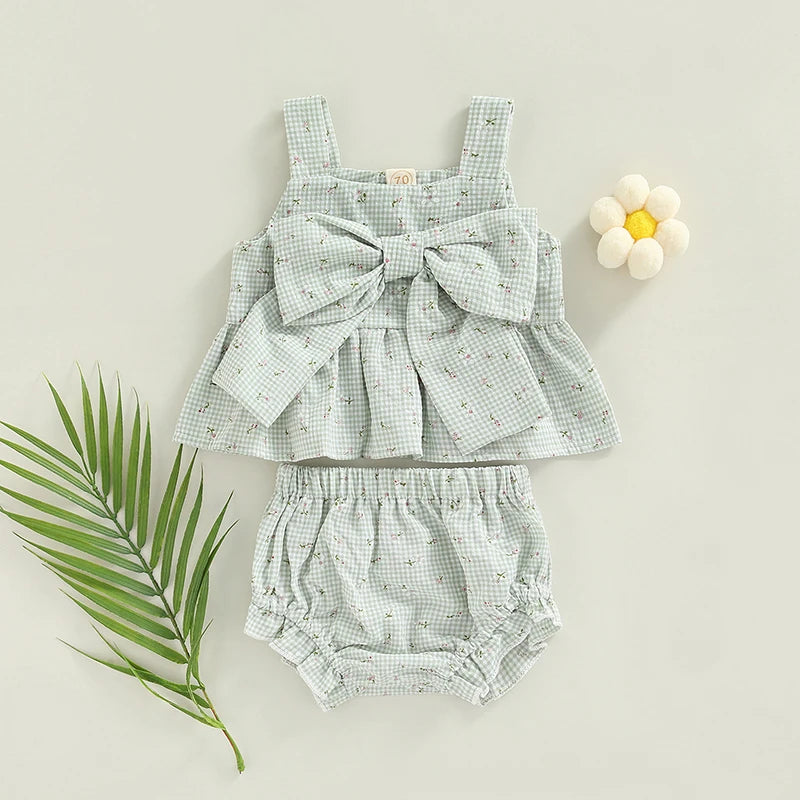 Girls' Sweet Blossom Plaid Set