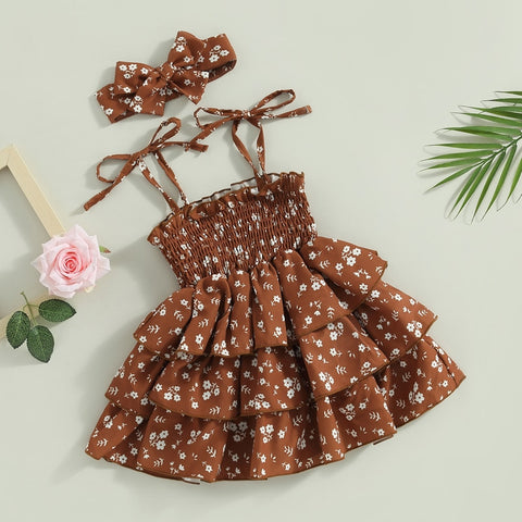 Girls' Layered Ruffled Flower Dress