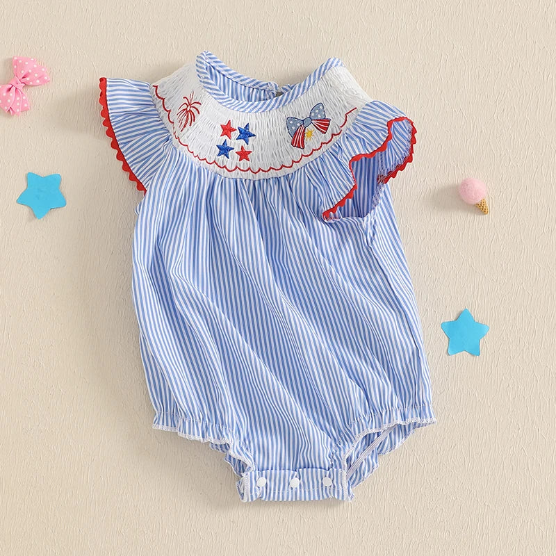 Starry Bow Smocked Bubble Romper