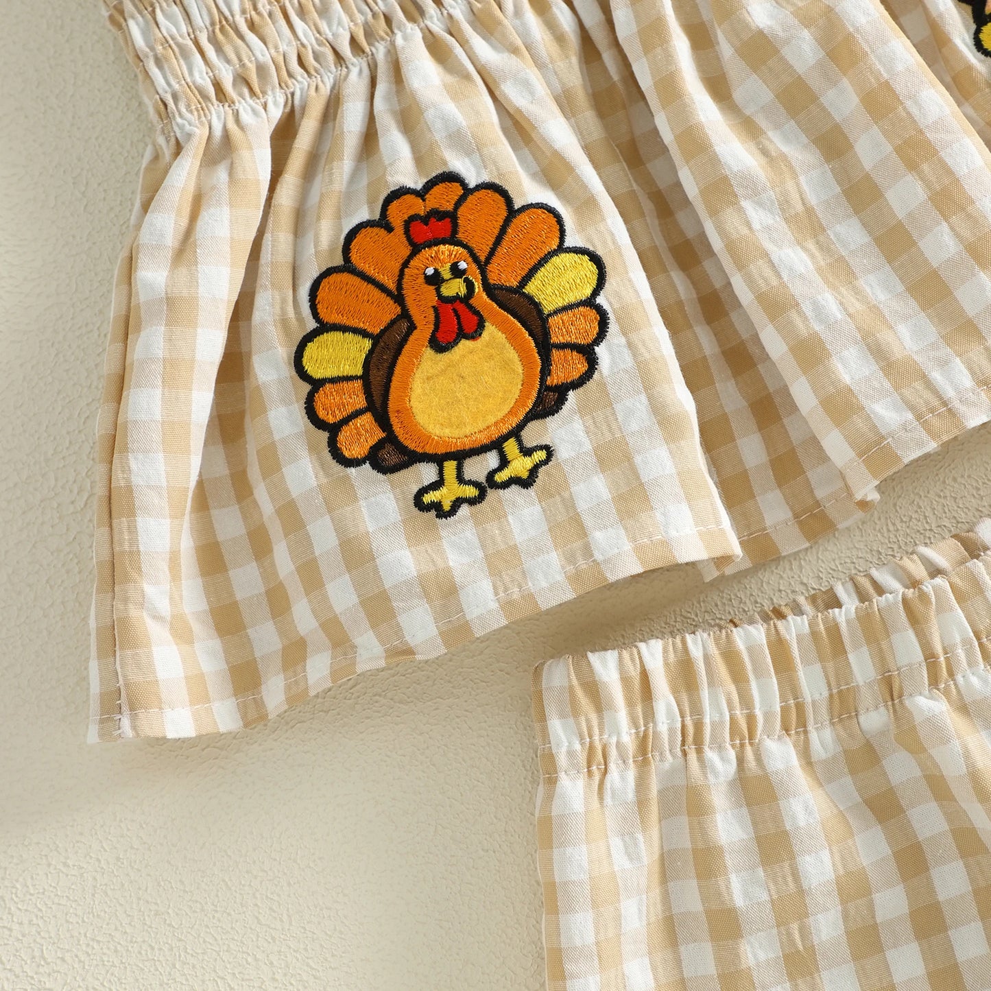 Harvest Charm Gingham Bow Short Set