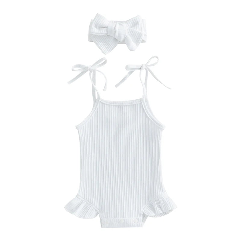 Soft Ribbed Flutter Tie-Strap Romper Set