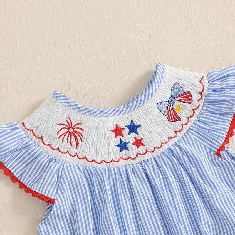 Starry Bow Smocked Bubble Romper