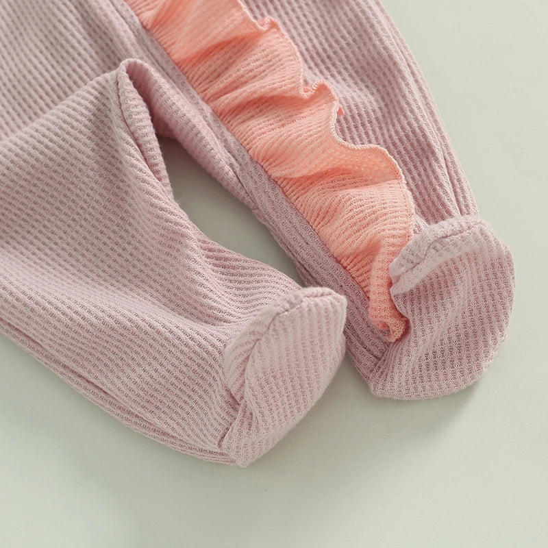 Blush Ruffle Ribbed Jumpsuit & Bow Set