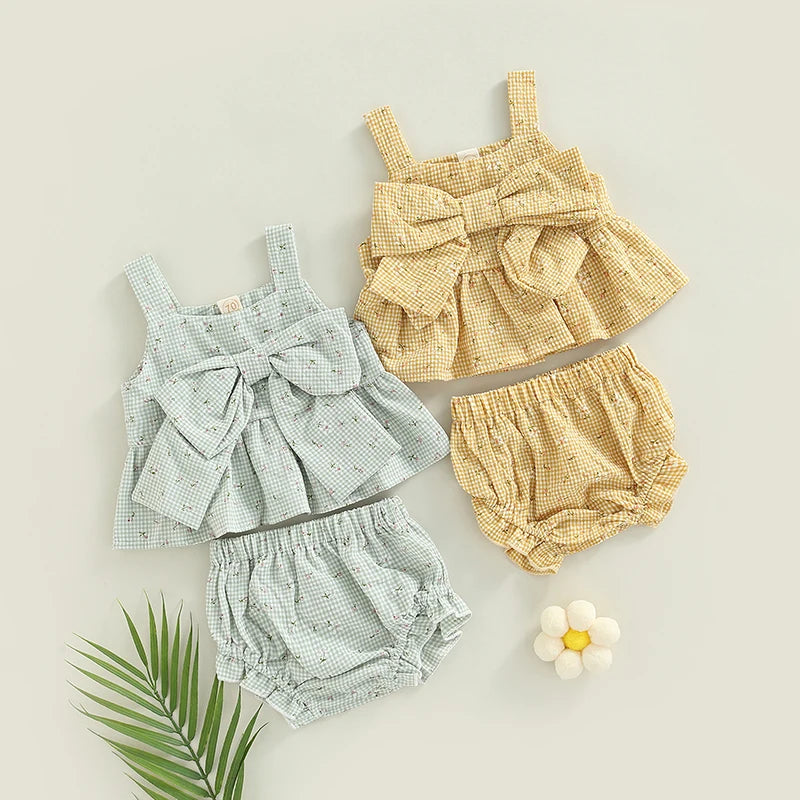 Girls' Sweet Blossom Plaid Set
