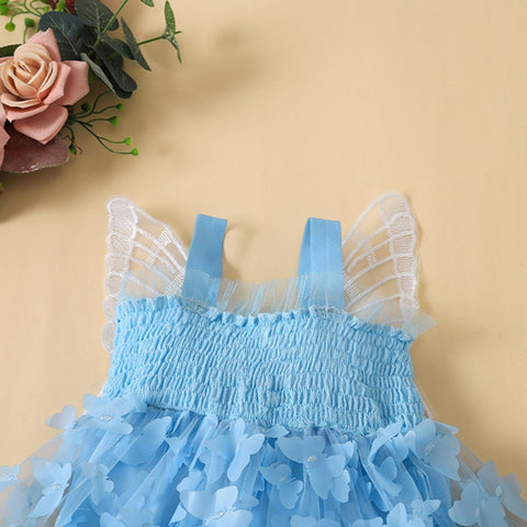 Pleated Butterfly Tulle Patchwork A-line Dress