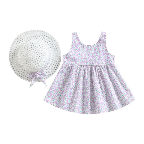 Girls' Princess D. Bowknot Dress w/ Sun Hat