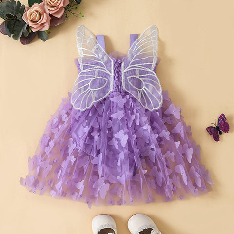 Pleated Butterfly Tulle Patchwork A-line Dress
