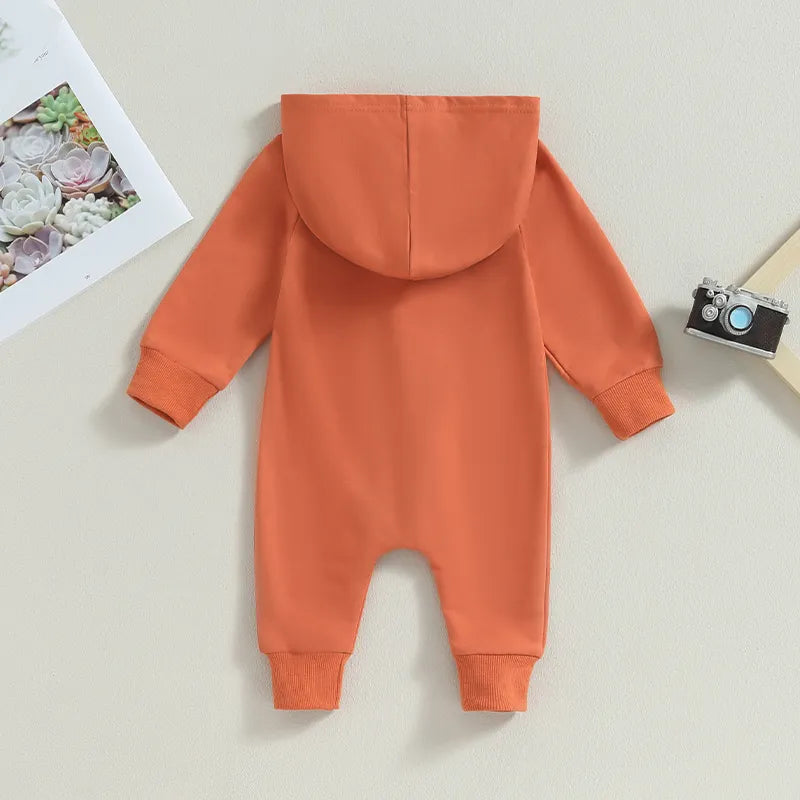 Baby Hooded Solid Color Zip Up Jumpsuits
