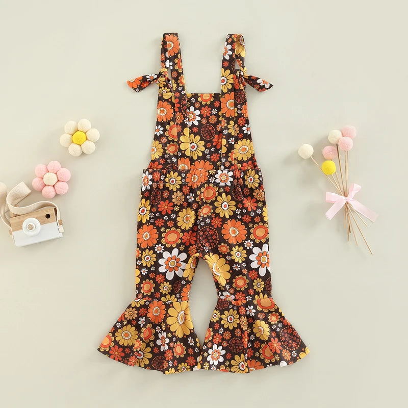 Girls' Flower Power Flare Overalls