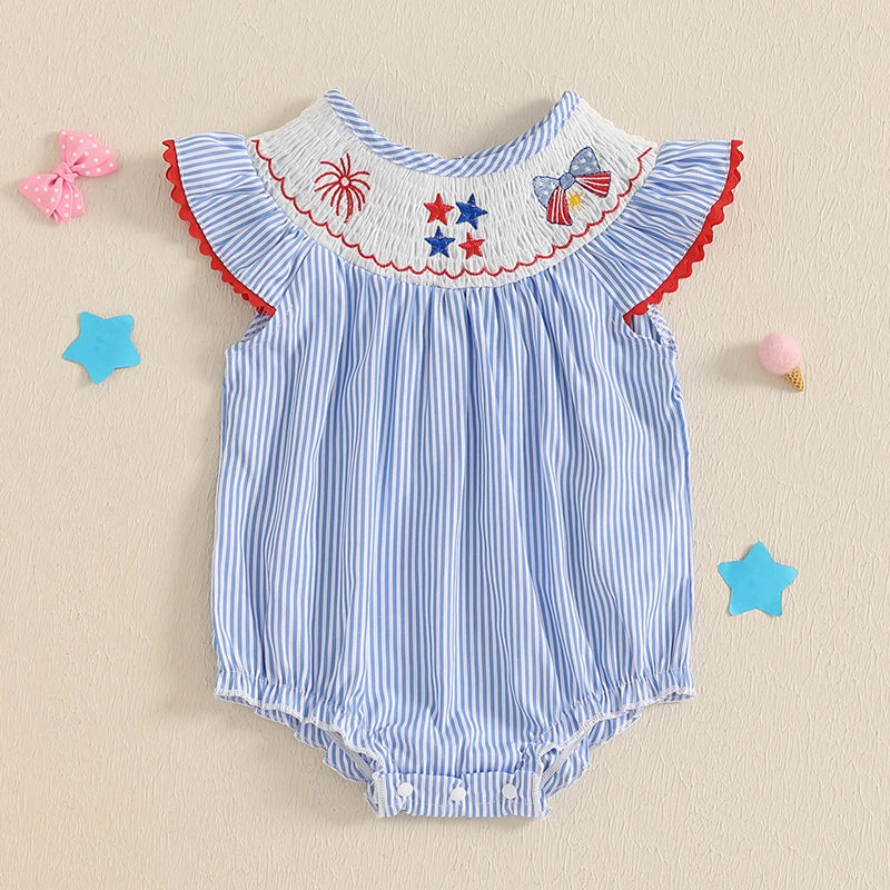 Starry Bow Smocked Bubble Romper
