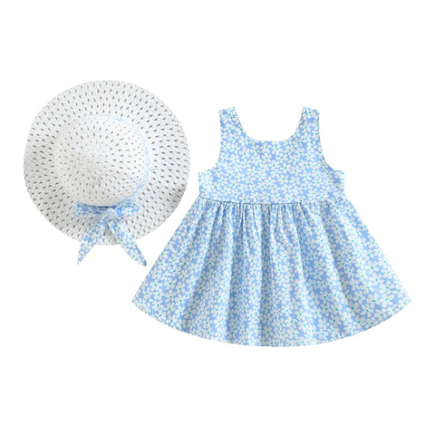 Girls' Princess D. Bowknot Dress w/ Sun Hat