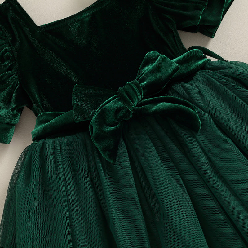 Solid Color Short Puff Sleeve Dress