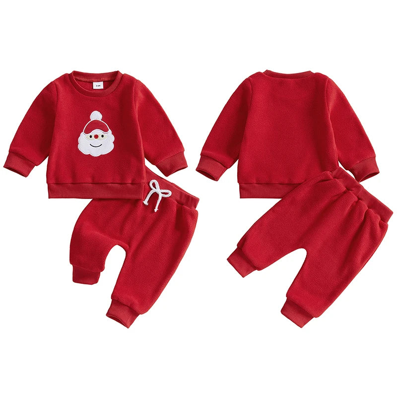 Santa Embroidery Sweatshirts & Pants Set