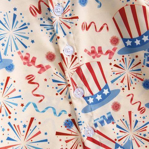 Fireworks/Boots/Guitar Print Collar Shirts for Independence Day