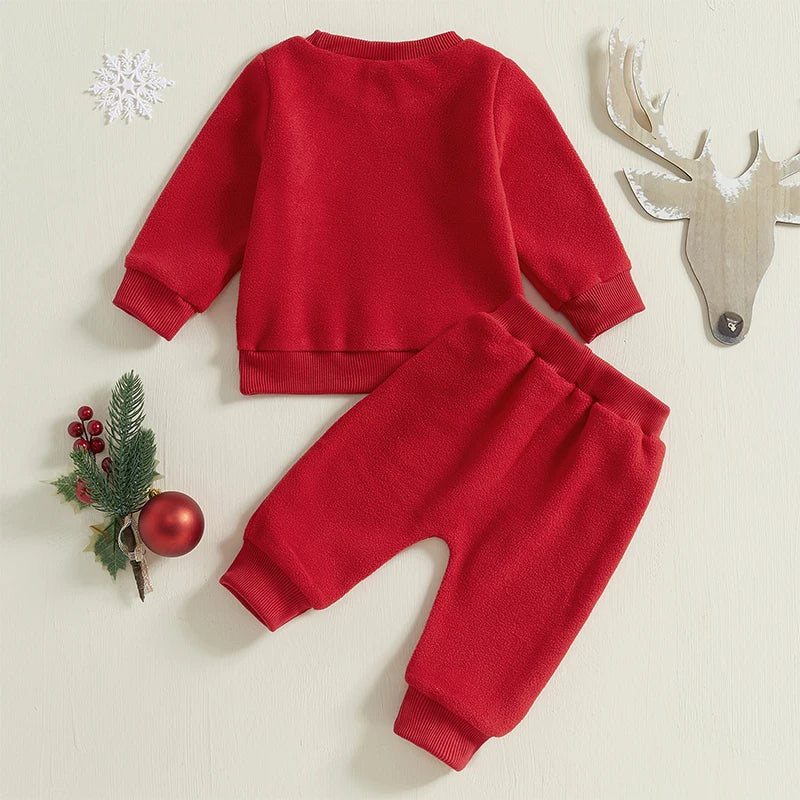 Santa Embroidery Sweatshirts & Pants Set