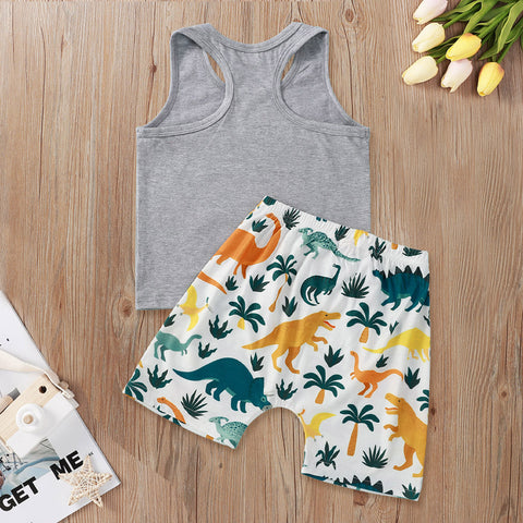 Boys' Shady Beach Tank and Dinosaur Plant Print Shorts Set