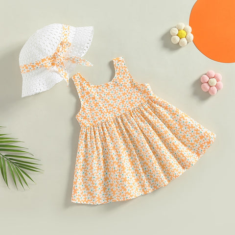 Girls' Princess D. Bowknot Dress w/ Sun Hat