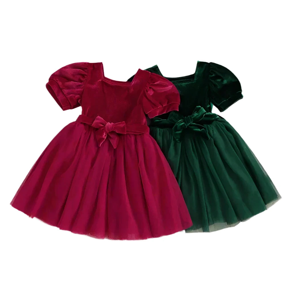 Solid Color Short Puff Sleeve Dress