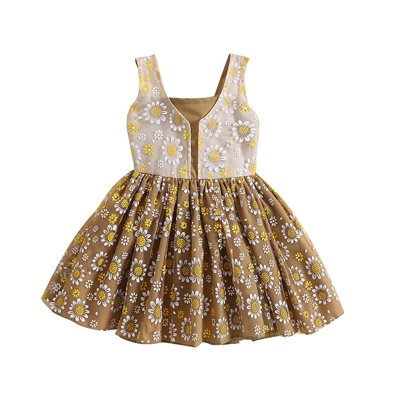 Girl’s Sunflower A-lined Pleated Dress